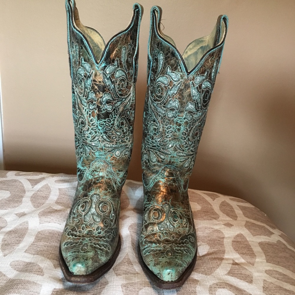 Corral Western Boot Bronze with Turquoise Glitter
